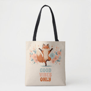 Happy Fox with Flowers – Cute Whimsical Animal Art Tote Bag