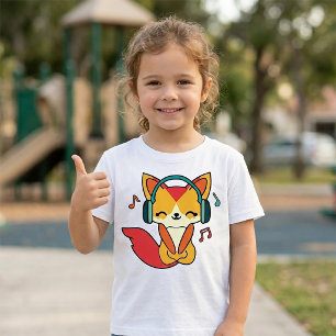 Happy fox with headphones listening to music. T-Shirt