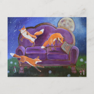 Happy Foxes Cute Whimsical Art Postcard