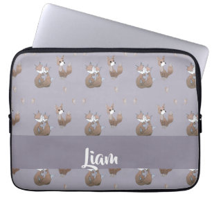 Happy foxes on grey laptop sleeve