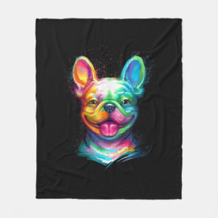 Happy French Bulldog Smiling Face Fleece Blanket