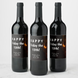 Happy Friday the 13th or your Text Scary Black Cat Wine Label