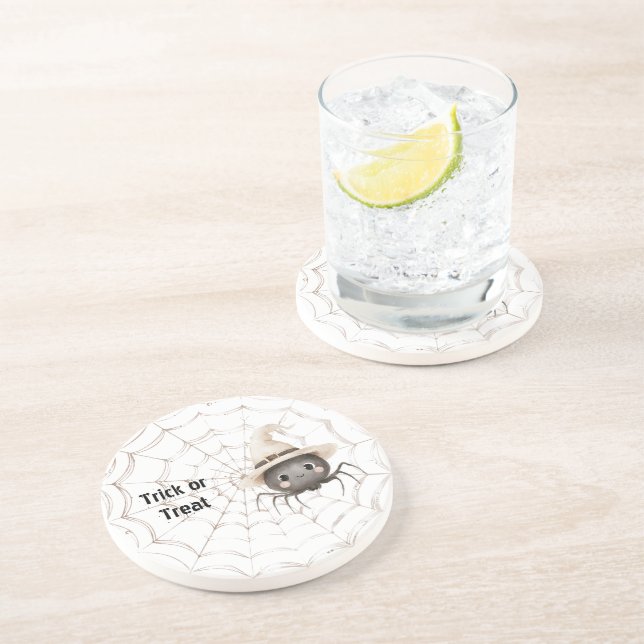 Happy Friendly Spider on Web Halloween Coaster (Side)