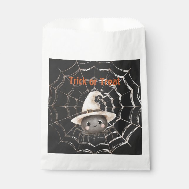 Happy Friendly Spider on Web Halloween Favour Bags (Front)