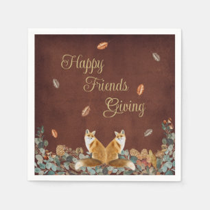 Happy Friends Giving Foxes in Fall Foliage Napkin