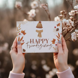 Happy Friendsgiving - Autumn Leaves & Cosy Scarf Postcard