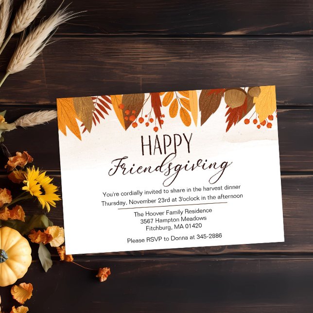 Happy Friendsgiving Autumn Leaves Dinner Invitation (Creator Uploaded)