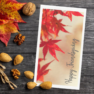 Happy Friendsgiving Autumn Red Maple Leaves Napkin