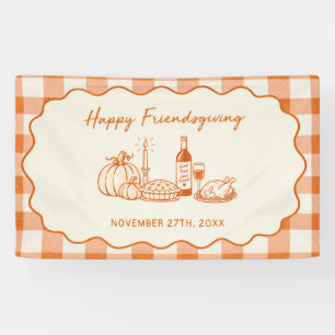 Happy Friendsgiving Orange Gingham Banner