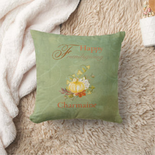 Happy Friendsgiving Pumpkin Floral Design Cushion