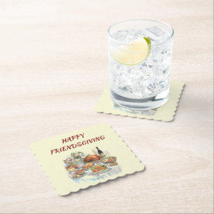 Happy Friendsgiving   Thanksgiving Paper Coaster