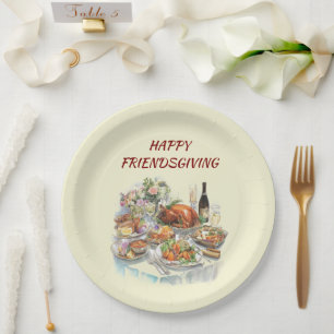 Happy Friendsgiving   Thanksgiving Paper Plates