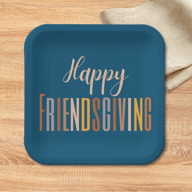 Happy Friendsgiving Thanksgiving Typography Fall Paper Plate (Creator Uploaded)