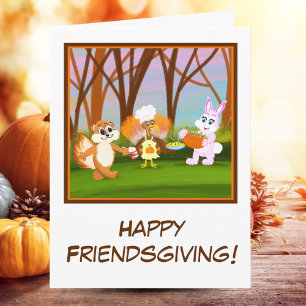 Happy Friendsgiving Turkey with Chipmunk, Rabbit Card
