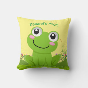 Happy frog cushion - pale lemon background cushion