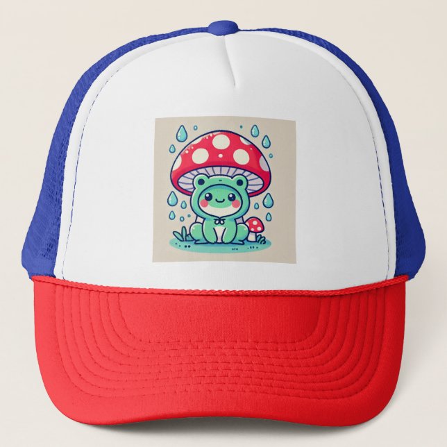 Happy Frog & Umbrella 🐸☔ Trucker Hat (Front)