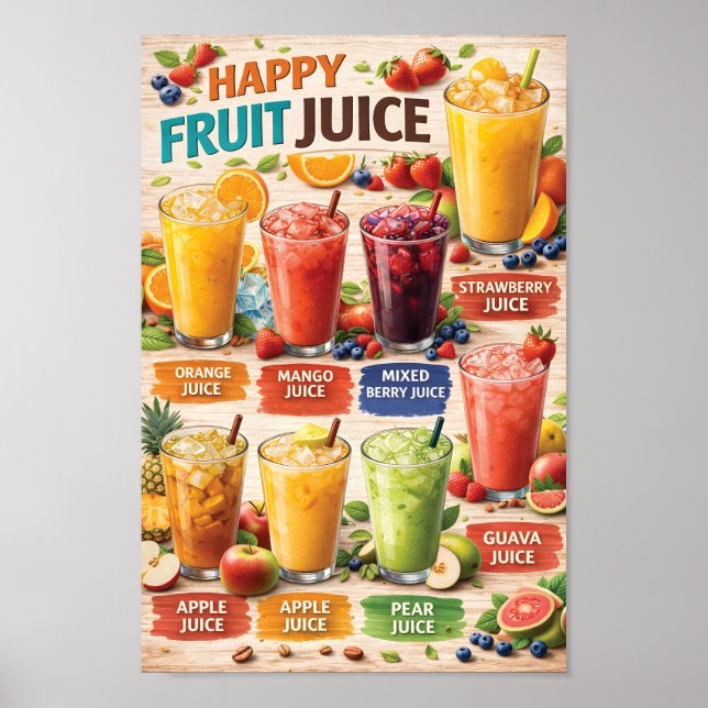 Happy Fruit Juice Menu Illustration  Poster (Front)