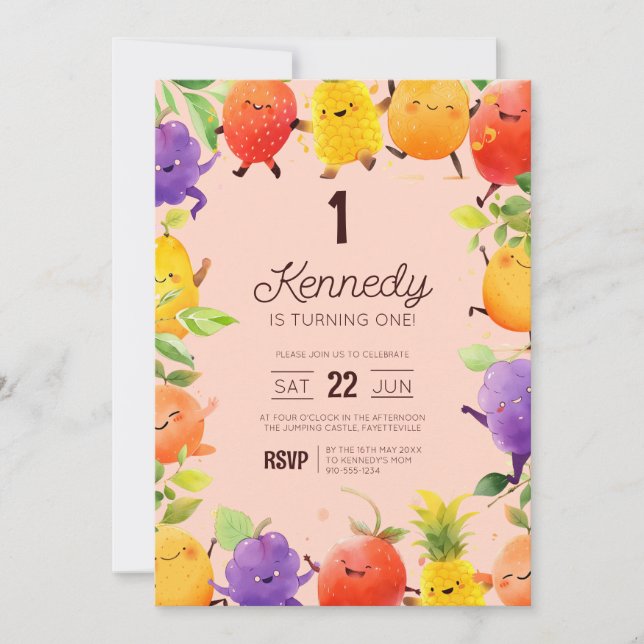 Happy Fruit Themed Birthday  Invitation (Front)