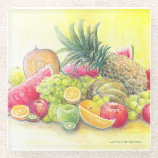 Happy fruits    glass coaster (Front)
