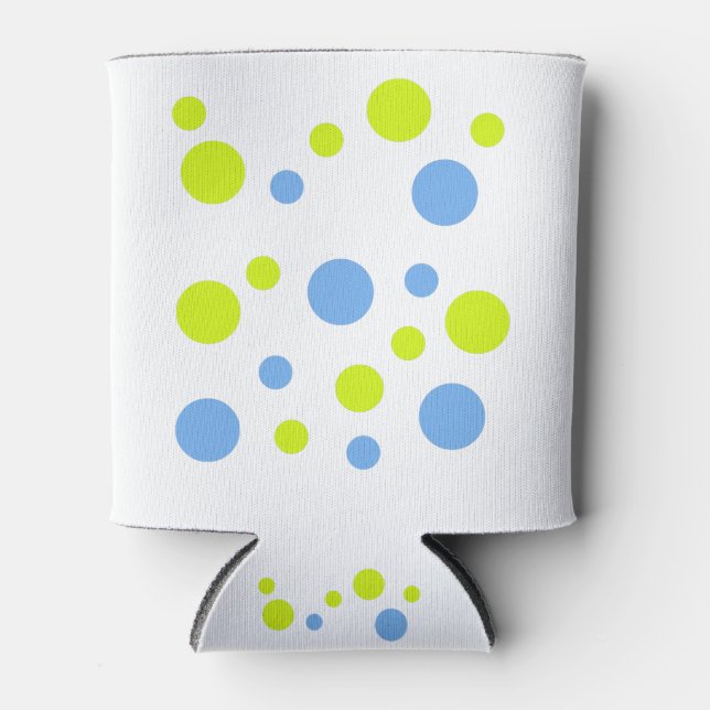 Happy Funky Yellow Blue Bubbles Can Cooler (Front)