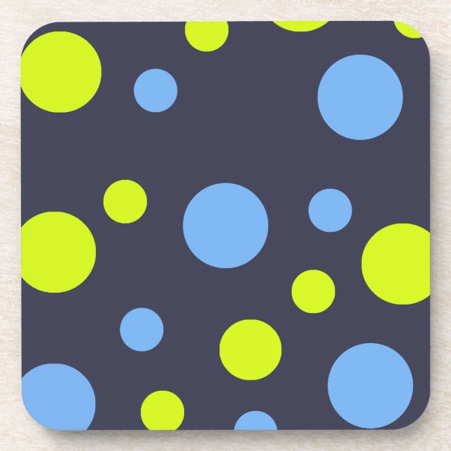 Happy Funky Yellow Blue Bubbles Coaster (Front)