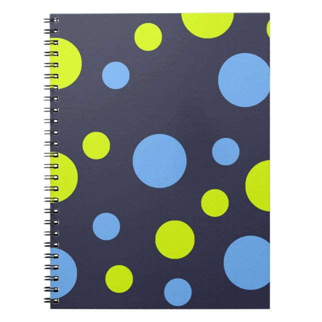 Happy Funky Yellow Blue Bubbles Spiral Notebook (Front)