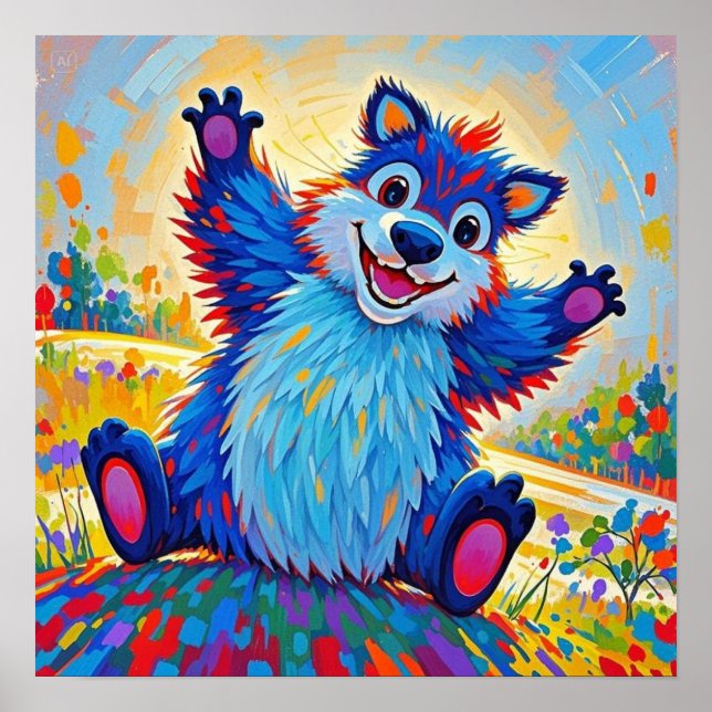 Happy funny bear Abstract cute animal art Poster (Front)