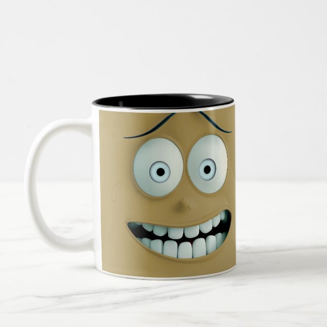 Happy Funny Face Two-Tone Coffee Mug (Left)
