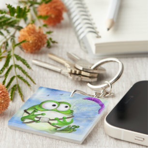 Happy Funny Frog Paraglider Keychain