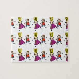Happy Funny Kids Couple Drawing Doodle Cartoon Jigsaw Puzzle