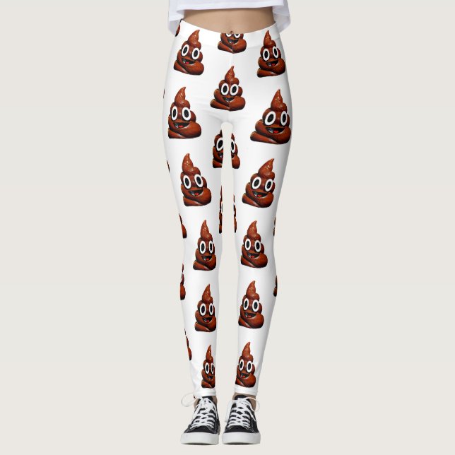 happy funny poop emoji leggings (Front)