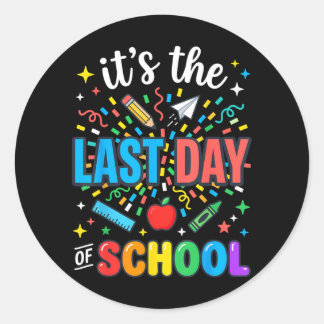 Happy Funny Retro Teacher Student Summer Last Day Classic Round Sticker