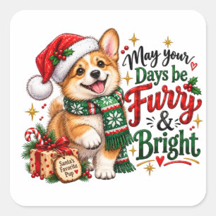 Happy Furry Christmas Sticker Welsh Corgi