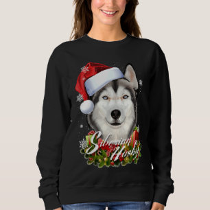 Happy Furry White Siberian Husky Dog Christmas San Sweatshirt