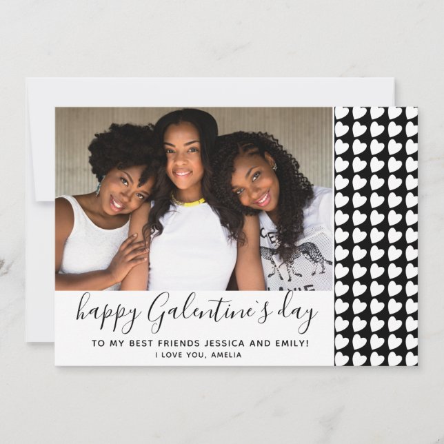 Happy Galentine`s Day Black Heart Photo Friend Holiday Card (Front)