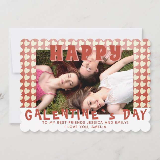 Happy Galentine`s Day Heart Photo Friend  Holiday Card (Front)