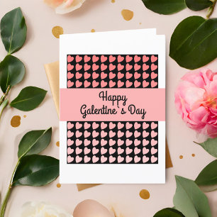 Happy Galentine`s Day Pink Black Heart Pattern Holiday Card