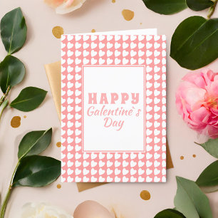 Happy Galentine`s Day Pink Heart Pattern Holiday Card