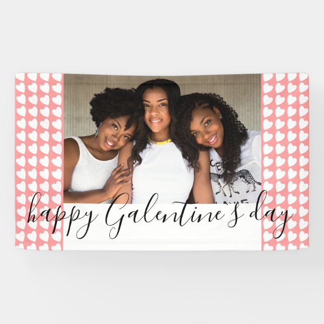 Happy Galentine`s Day Pink Heart Photo Friend Banner (Horizontal)