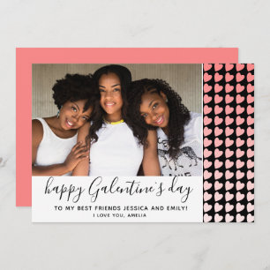 Happy Galentine`s Day Pink Heart Photo Friend Holiday Card