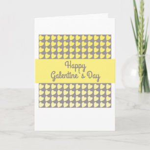 Happy Galentine`s Day Yellow Grey Heart Pattern Holiday Card