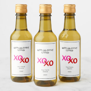 Happy Galentine XOXO Hugs and Kisses Pink Red Wine Label
