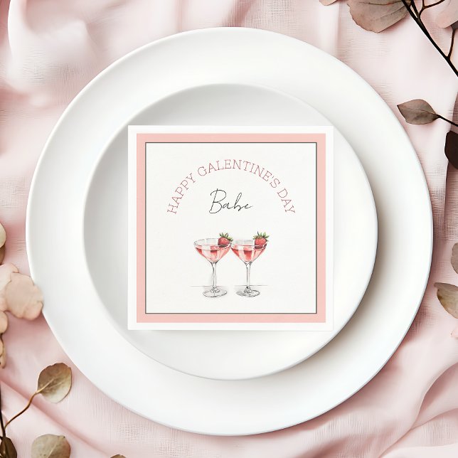 Happy Galentine's Day Babe Strawberry Cocktails Napkin (Happy Galentine's Day Babe Strawberry Cocktails Napkins)