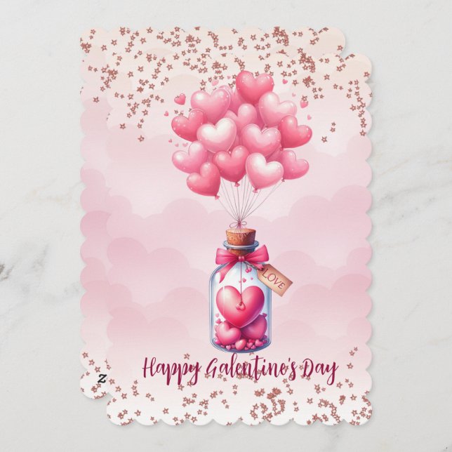 Happy Galentine's Day Balloons Holiday Card (Front/Back)