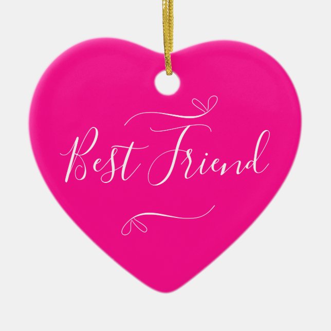 Happy Galentine's Day Best Friend Hot Pink  Ceramic Tree Decoration (Front)