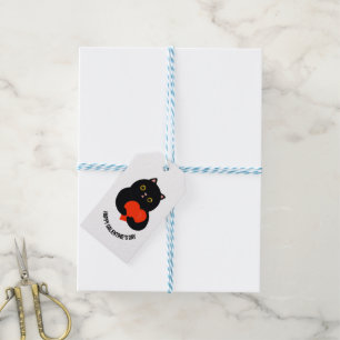 Happy Galentine's Day black kitten gives a heart Gift Tags