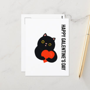 Happy Galentine's Day black kitten gives a heart Postcard