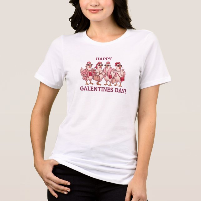 Happy Galentines Day Chicken Squad Funny Glam Hens Tri-Blend Shirt (Front)