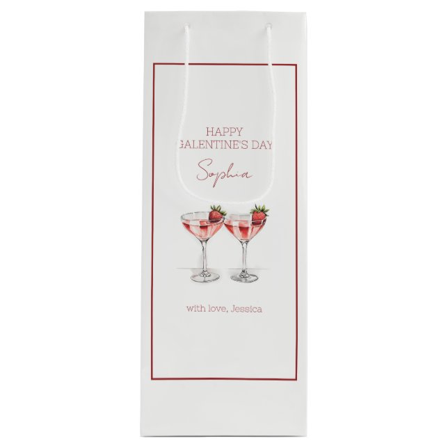 Happy Galentine's Day Cocktails Script Name Wine Gift Bag (Front)