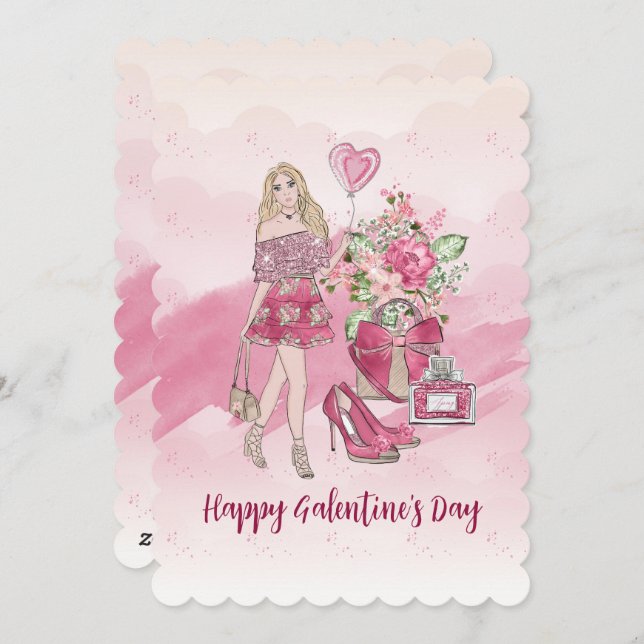 Happy Galentine's Day Feminine Designs Holiday Card (Front/Back)